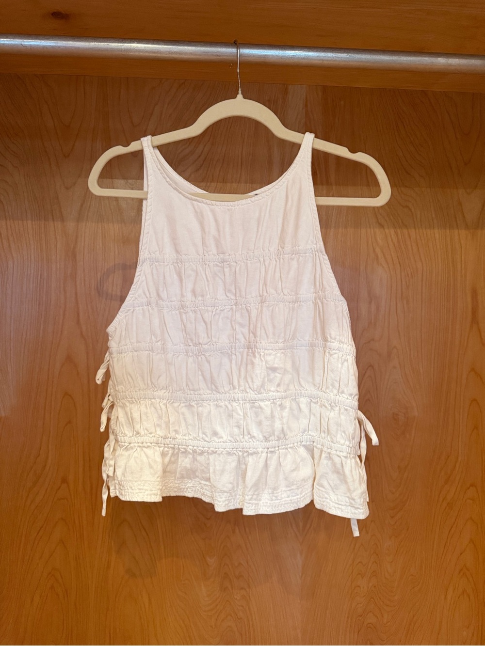 Anthropology Women's White Sleeveless Ruffle Tank Top